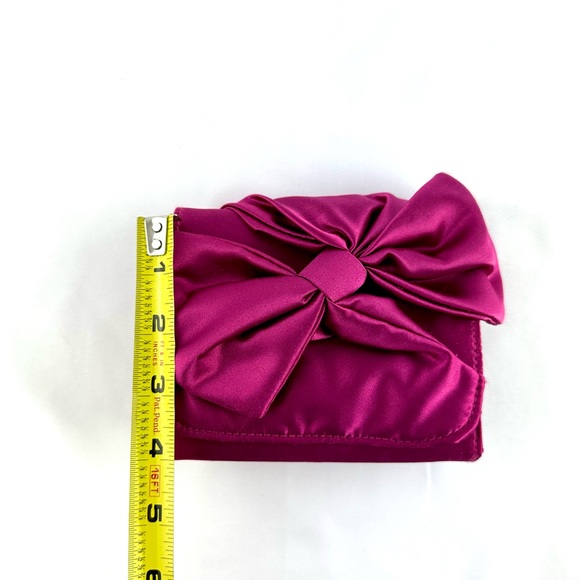 White House Black Market Pink Fuchsia Satin Clutch Purse with Bow - Picture 10 of 11